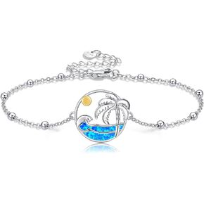 YAFEINI Palm Tree Bracelet Sterling Silver Wave Bracelet Ocean Palm Tree Jewelry Gifts for Women