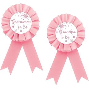 Snowflakes Grandma To Be Tinplate Badge Pin, Pink Rosette Snow Grandpa To Be Button Pin, Winter Snow Baby Shower Button Pin for Grandparents, Grandma Brooch Buttons for Gender Reveal/Welcome Baby Party to Wear