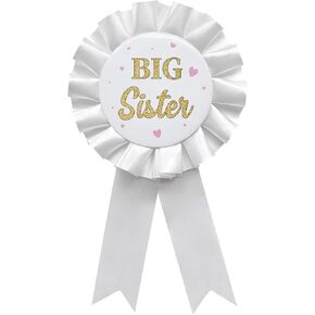 Big Sister Tinplate Badge Pin White Satin Fabric Happy Birthday Themed Button Pin Party Decorations Award Ribbon Badge Pin