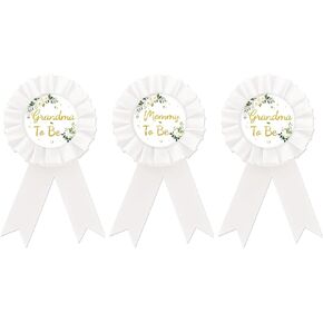 Greenery Mom To Be Tinplate Badge Pin, 1 Mom To Be Pin, 2 Grandma To Be Pin, Greenery Baby Shower Button Pin, White Rosette Badge Pin for Baby Shower, Brooch Buttons for Newborn Baby Party