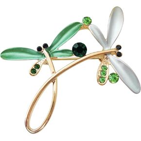 Navachi 18k Gold Plated Multicolor Enamel White Crystal Double Dragonfly Wings Brooch Pins