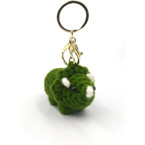 CHEZBABY Handmade Cute Crochet Bag Charm Key Chain Car Keyring Handbag Cute Purse Charm Pendant for Man and Women(Triceratops Green)