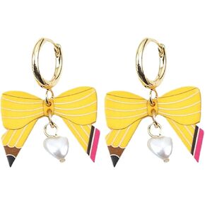 Teacher Earrings for Women Pencil Bow Heart Hoop Earrings Acrylic Book Dangle Earring Bow Preppy Earrings Back to School Gifts Teachers