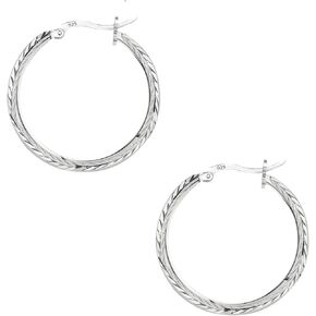 Savlano 925 Sterling Silver 2MM Diamond Cut Round Hoop Earrings for Women Comes in 25MM-40MM with a Gift Box-Made in Italy