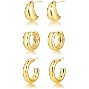 14K Gold Plated Hoop Earrings Set for Women, Chunky Hoop Earrings, Small Twisted Huggie Cubic Zirconia Hoops Earrings Hypoallergenic Jewelry Gifts