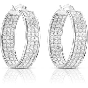 Savlano 18K Gold Plated 925 Sterling Silver Cubic Zirconia Crystal Dust Round Hoop Earrings for Women
