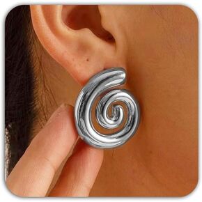 Chunky Gold/Silver Earrings for Women Trendy Knot Link Earrings Geometry Drop Dangle Earrings Statement Stud Earrings Fashion Jewelry Gift in Saudi Arabia