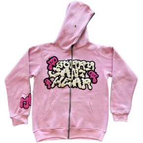 Harajuku Hoodies Letter Foaming Print Hooded Sweatshirt Punk Full Zipper Jacket Y2k Oversized Hoodies Garbage Coat