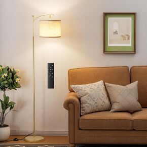 Ambimall Floor Lamp with Remote Control and Stepless Dimmable Bulb, Colors Temperature & Brightness Adjustable, Modern Floor Lamps for Living Room（Beige Shade & Black Pole）