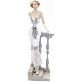 Comfy Hour Glamour Elegance Victorian Style Lady Collection Standing Lady Leaning Against Stair Handrail Collectible Figurine,13-inch Height, Silvery, Polyresin