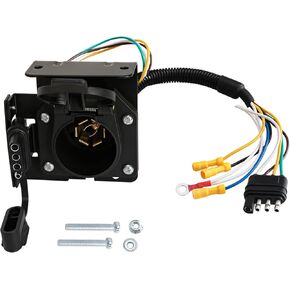 مخرج مزدوج 4 اتجاهات من جانب السيارة المسطحة إلى 7 اتجاهات RV Blade Trailer Wiring محول طقم موصل، 4 دبوس مسطح إلى 7 دبوس شفرة مستديرة ومحول تسخير أسلاك المقطورة 4 اتجاهات مع دعامة تثبيت