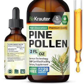 BIO KRAUTER Pine Pollen Tincture - Pine Pollen Powder Liquid Extract for Immune Support - Alcohol & Sugar Free Natural Herbal Supplement - Vegan Pine Pollen Drops 4 Fl.Oz.