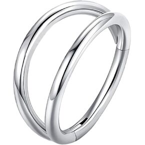 Double Hoop Nose Ring - 316L Stainless Steel Septum Clicker 18G 8mm Conch Piercing Jewelry Seamless Hinged Clicker Segment Ring Conch Daith Tragus Helix Rook Piercing Earring Lip Ring Silver