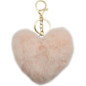 Soft Fluffy Faux Rabbit Fur Pompoms Keyring Car Key Heart Plush Keychain for Women Pendant Accessories