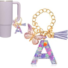 Initial letter Keychains for Women Girls Valentine's Day Key Chain Tassel Pink Hearted Charm Cute Car Keychain