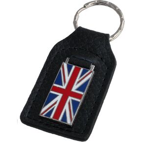 Union Jack Flag Leather and Enamel Key Ring Key Fob