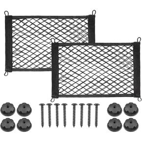 KAKKOII Cargo Net,Universal Storage Pocket Net,Automotive Travel Mesh Elastic Net,Trunk Net, Stretchable Mounting Pouch with Hooks for Car,Boat,Rv,SUV,Trailer 2 Pack (M-15.8 x 9.8Inch)