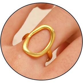 Charm Oval Round Loop Open Rings Set for Women, Simple 14K Gold Geometric Circle Knuckle Statement Rings Minimalist Irregular Finger Rings Gifts