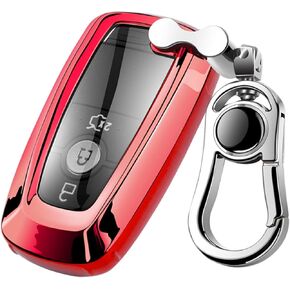 Car Key Fob Cover,Compatible with Ford F-150 F-250 F-350 Ecosport Edge Explorer Fusion Mustang Key Fob Silicone TPU Protective Case Holder Shell wih Keychain red