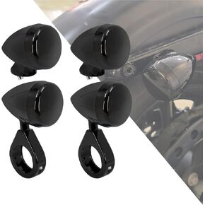 HDBUBALUS Front Rear LED Bullet Turn Signal Light 39/41mm Plastic Fork Clamp Indicator Blinker Fit for Harley Sportster Dyna Bobber Suzuki Kawasaki Cruiser Street Custom Bike All Black 4 Pcs