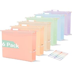 Plastic Hanging File Folders Letter Size, Pastel Colors, 2" Expansion, Just Pull and Use, Heavy Duty File Folders for Filing Cabinet, Insertable Tabs - 12 Pack
