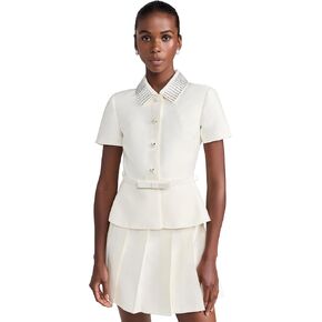 Self Portrait Women's Cream Taffeta Diamante Mini Dress