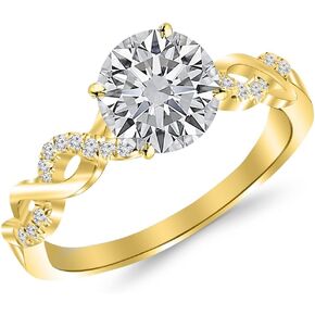 0.63 Carat Round Brilliant Cut/Shape 14K White Gold Twisting Infinity Gold and Diamond Split Shank Pave Diamond Engagement Ring with a 0.50 Carat, H-I Color, I2 Clarity Center Stone