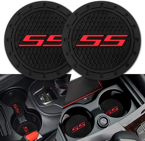 Car Cup Holder for Chevy Camaro SS Cup Holder Coasters Insert Silicone Non-Slip Car Interior Accessories Drink Coaster 2Pcs Black in Saudi Arabia