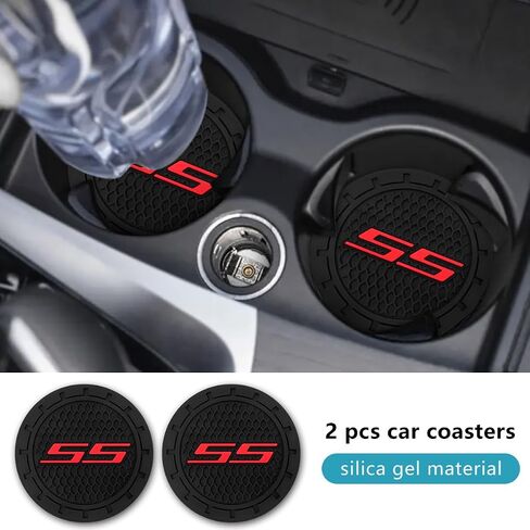 Car Cup Holder for Chevy Camaro SS Cup Holder Coasters Insert Silicone Non-Slip Car Interior Accessories Drink Coaster 2Pcs Black in Saudi Arabia