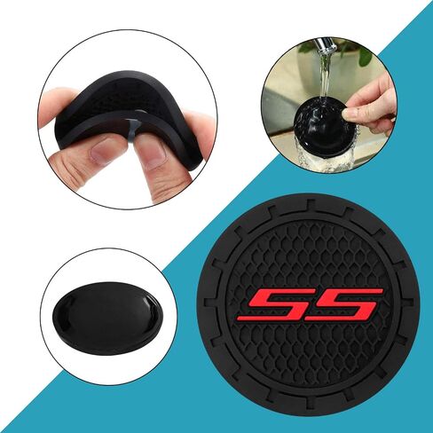 Car Cup Holder for Chevy Camaro SS Cup Holder Coasters Insert Silicone Non-Slip Car Interior Accessories Drink Coaster 2Pcs Black in Saudi Arabia