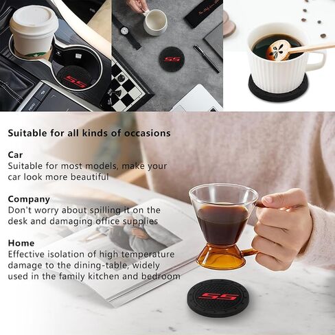 Car Cup Holder for Chevy Camaro SS Cup Holder Coasters Insert Silicone Non-Slip Car Interior Accessories Drink Coaster 2Pcs Black in Saudi Arabia