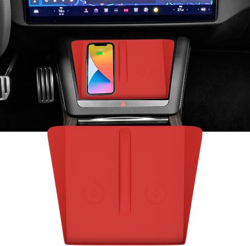 حصيرة سيليكون للشحن اللاسلكي لوحدة التحكم المركزية متوافقة مع طراز Tesla X S 2025 2024 2023 2022 ملحقات منقوشة وسادة حماية داخلية سجادات ترقية غطاء حماية جزء ديكورات (أسود) in Kuwait