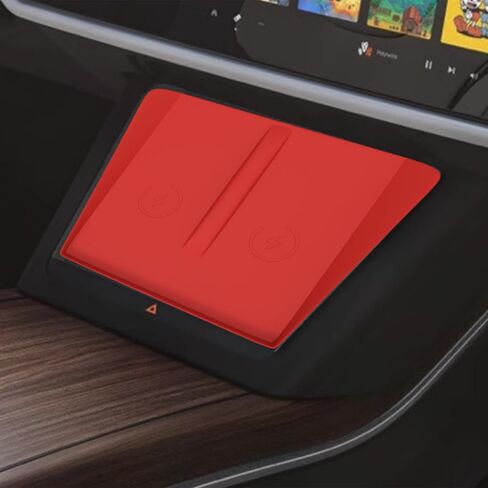 حصيرة سيليكون للشحن اللاسلكي لوحدة التحكم المركزية متوافقة مع طراز Tesla X S 2025 2024 2023 2022 ملحقات منقوشة وسادة حماية داخلية سجادات ترقية غطاء حماية جزء ديكورات (أسود) in Kuwait