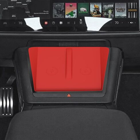 حصيرة سيليكون للشحن اللاسلكي لوحدة التحكم المركزية متوافقة مع طراز Tesla X S 2025 2024 2023 2022 ملحقات منقوشة وسادة حماية داخلية سجادات ترقية غطاء حماية جزء ديكورات (أسود) in Kuwait