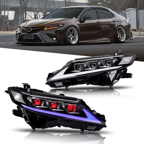 المصابيح الأمامية / المصابيح الأمامية ثلاثية الشعاع لـ 2018-2024 Toyota Camry XSE / XLE / LE / SE Nightshade AWD المصابيح الأمامية الهجينة ملحقات إضاءة الرأس الرسوم المتحركة المتسلسلة استبدال مخصص (أحمر) in Saudi Arabia