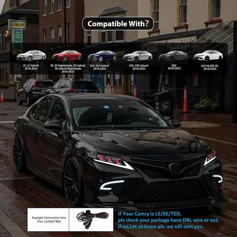 المصابيح الأمامية / المصابيح الأمامية ثلاثية الشعاع لـ 2018-2024 Toyota Camry XSE / XLE / LE / SE Nightshade AWD المصابيح الأمامية الهجينة ملحقات إضاءة الرأس الرسوم المتحركة المتسلسلة استبدال مخصص (أحمر) in Saudi Arabia