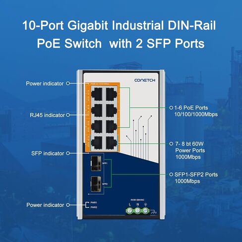10 Port PoE Switch ( 6 PoE+ Ports, 2 POE++Ports@60W, 2 UP-Link Ports), Unmanaged, IEEE802.3af/at/bt, 120W High Power Output, Plug & Play, Fanless & Metal Design, 10/100 Mbps Adaptive in Saudi Arabia