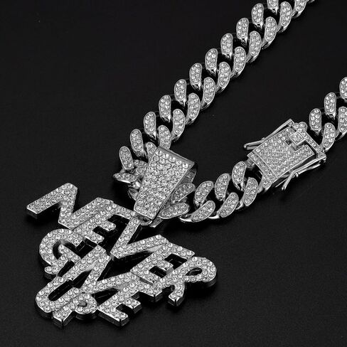 NEVER GIVE UP Hip-hop Cuban Chain, Rhinestone Pendant Necklace Jewelry For Men，Men's Fashion Jewelry in Kuwait