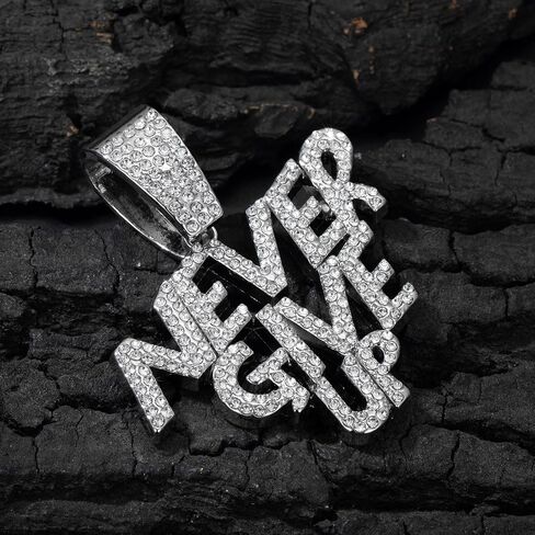 NEVER GIVE UP Hip-hop Cuban Chain, Rhinestone Pendant Necklace Jewelry For Men，Men's Fashion Jewelry in Kuwait