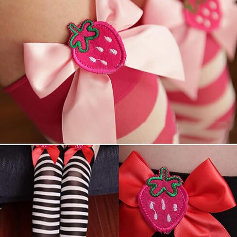 Socks,Fashion Thigh High Stockings Strawberry Bowknot Stripes Over Knee Sock Long Socks Festival Tights Long Stocking in Saudi Arabia