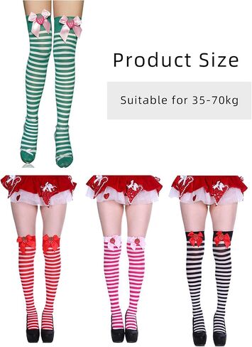 Socks,Fashion Thigh High Stockings Strawberry Bowknot Stripes Over Knee Sock Long Socks Festival Tights Long Stocking in Saudi Arabia