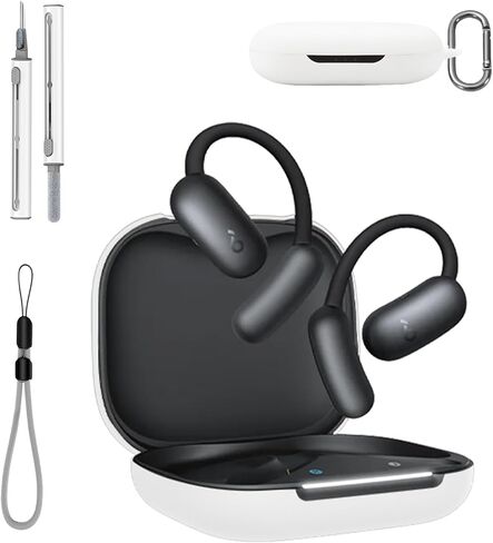 غطاء حافظة Anker Soundcore AeroFit 2 مع مجموعة منظف، غطاء حافظة من السيليكون الناعم مع سلسلة مفاتيح وحبل قصير، حافظة واقية كاملة للرجال والنساء - أسود in Kuwait