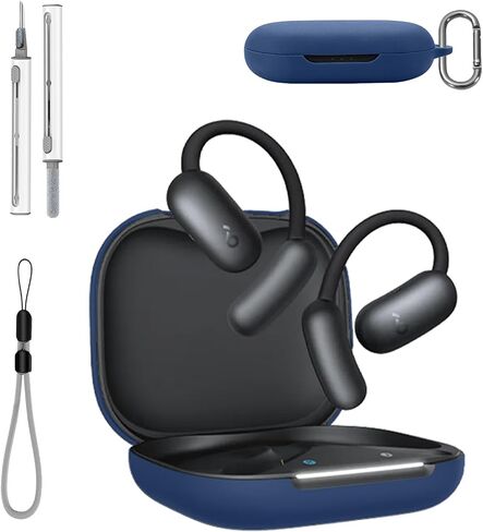 for Anker Soundcore AeroFit 2 Case Cover with Cleaner Kit, Soft Skin Silicone Case Cover with Keychain and Lanyard，Full Protective Case for Men and Women-Black in Saudi Arabia