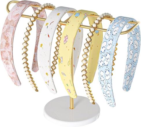 Julysky Metal Headband Holder,Headband Display Stand,Bracelet Holder, Claw Clip Organizer, Gold Headband Organizer, Hair Accessories Organizer Storage, Hair Tie Organizer for Women(White and Gold) in Saudi Arabia