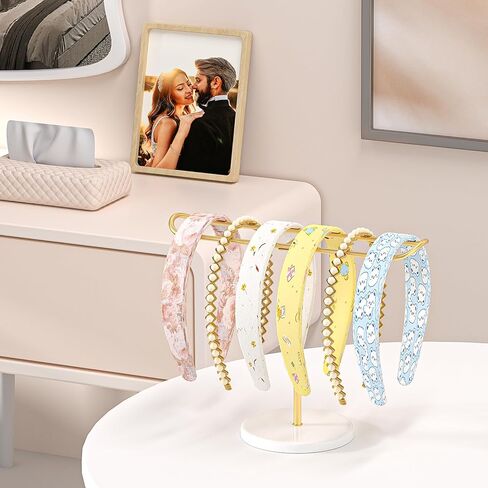 Julysky Metal Headband Holder,Headband Display Stand,Bracelet Holder, Claw Clip Organizer, Gold Headband Organizer, Hair Accessories Organizer Storage, Hair Tie Organizer for Women(White and Gold) in Saudi Arabia