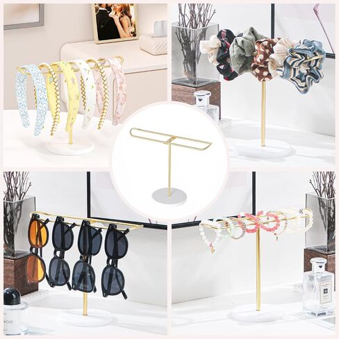 Julysky Metal Headband Holder,Headband Display Stand,Bracelet Holder, Claw Clip Organizer, Gold Headband Organizer, Hair Accessories Organizer Storage, Hair Tie Organizer for Women(White and Gold) in Saudi Arabia