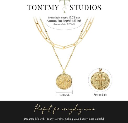 Gold Initial Necklaces for Women Trendy 14K Gold Plated Letter A- Z Pendant Necklace Paperclip Link Chain Personalized Coin Layered Dainty Gold Necklace for Women Gold Jewelry in Kuwait