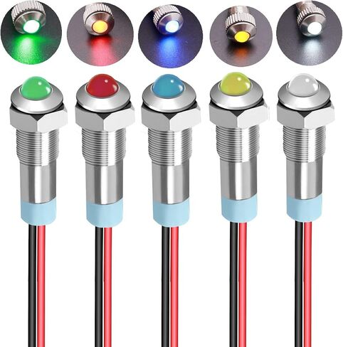 mxuteuk 5 Pcs 12V-24V 6mm 1/4" LED Metal Indicator Light Raised Head Waterproof Signal Lamp Red Yellow Blue Green White with Wire for Car Truck Boat in Saudi Arabia
