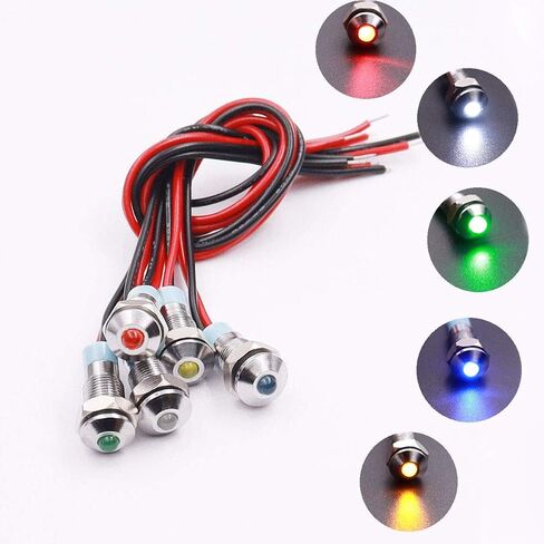 mxuteuk 5 Pcs 12V-24V 6mm 1/4" LED Metal Indicator Light Raised Head Waterproof Signal Lamp Red Yellow Blue Green White with Wire for Car Truck Boat in Saudi Arabia