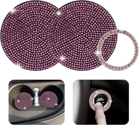 قطعتان من قواعد أكواب السيارة، قواعد أكواب السيارة من حجر الراين لحاملات الأكواب، مقاومة للصدمات، عازل للحرارة، مع حلقة زر إشعال السيارة، مناسبة لمعظم السيارات الشائعة (أبيض) in Kuwait